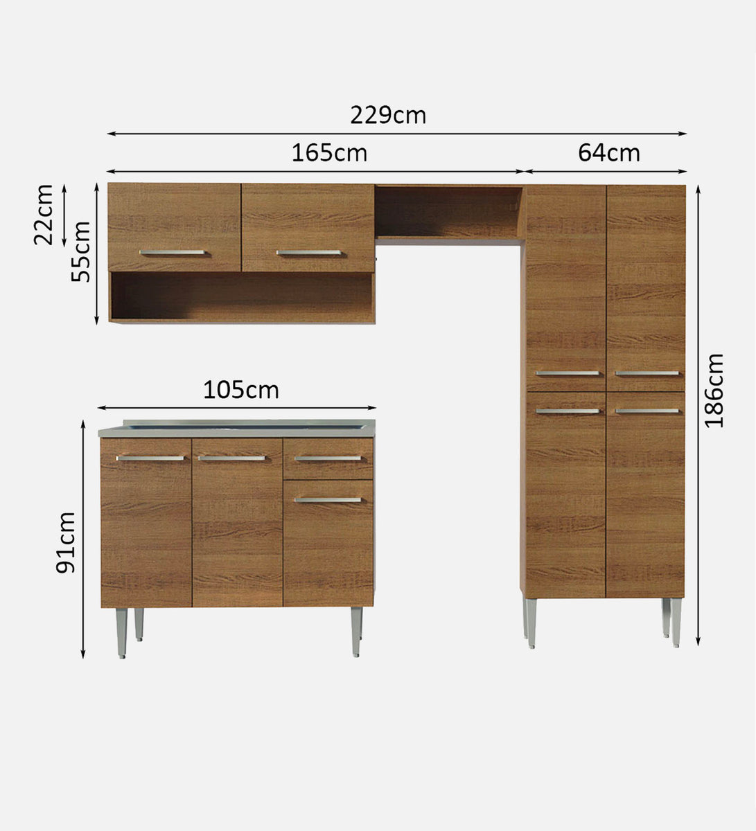 MADESA Emily Compact Kitchen Cabinet 229cm with Sink - Rustic – Madesa IN