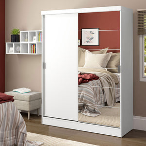 
                  
                    Load image into Gallery viewer, Madesa Luke Single Wardrobe 2 Sliding Wooden Doors with 1 Mirror - White
                  
                