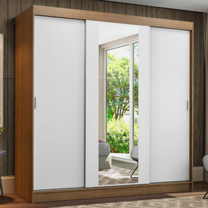 
                  
                    Load image into Gallery viewer, Madesa Reno Double Wardrobe 3 Sliding Doors with 1 Mirror- Rustic/White
                  
                