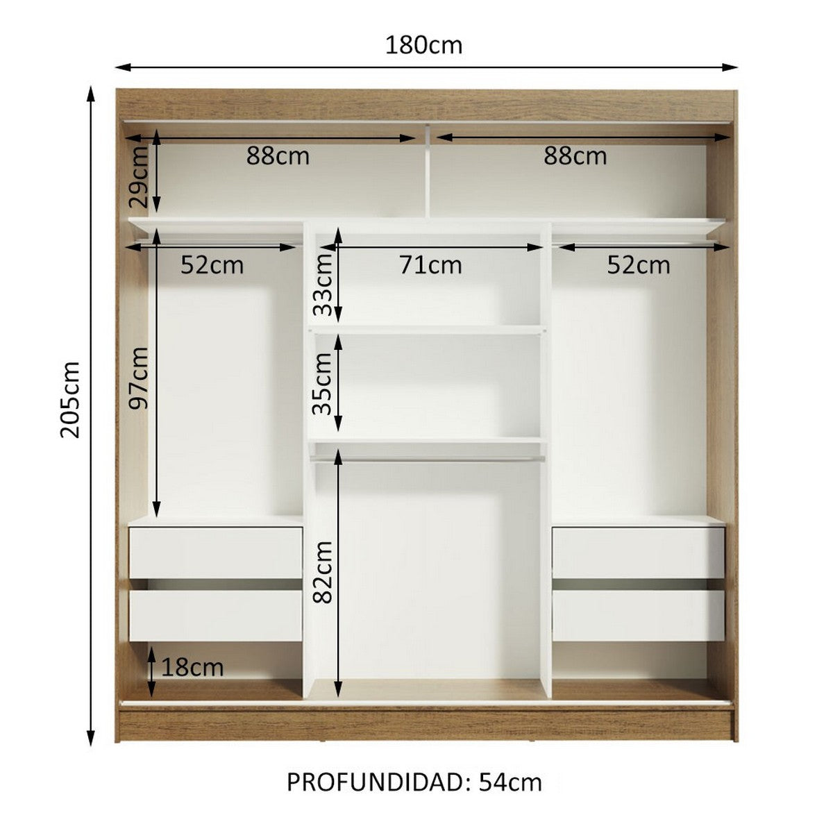 Madesa Reno Double Wardrobe 3 Sliding Doors with 1 Mirror- Rustic/Whit ...