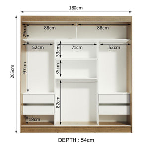 
                  
                    Load image into Gallery viewer, Madesa 3 Sliding Doors Wardrobe Ample Storage Wooden Almirah 180 Cm with Shelves, Drawers and Hanging Units for Bedroom - Brown
                  
                