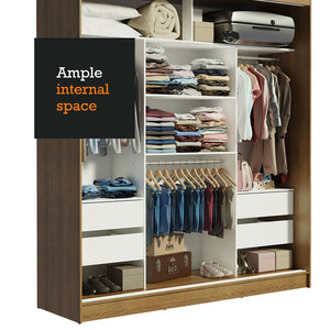 
                  
                    Load image into Gallery viewer, Madesa 3 Sliding Doors Wardrobe Ample Storage Wooden Almirah 180 Cm with Shelves, Drawers and Hanging Units for Bedroom - Brown
                  
                