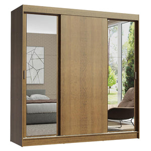 
                  
                    Load image into Gallery viewer, Madesa Reno Double Wardrobe 3 Sliding Doors with 2 Mirrors - Rustic
                  
                