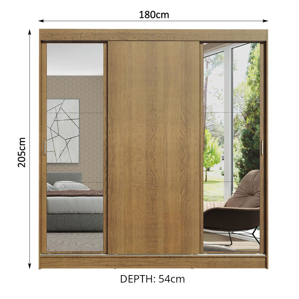 
                  
                    Load image into Gallery viewer, Madesa Reno Double Wardrobe 3 Sliding Doors with 2 Mirrors - Rustic
                  
                