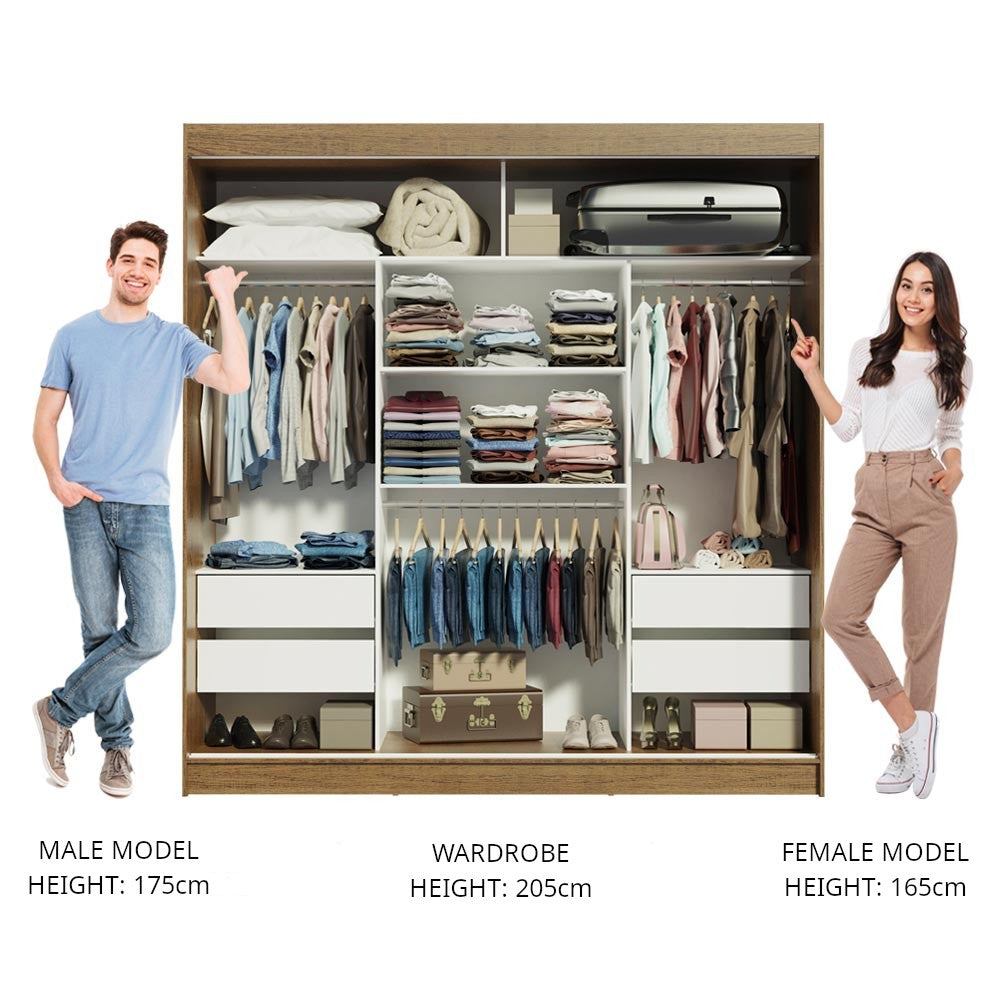 
                  
                    Load image into Gallery viewer, Madesa Reno Double Wardrobe 3 Sliding Doors with 2 Mirrors - Rustic
                  
                