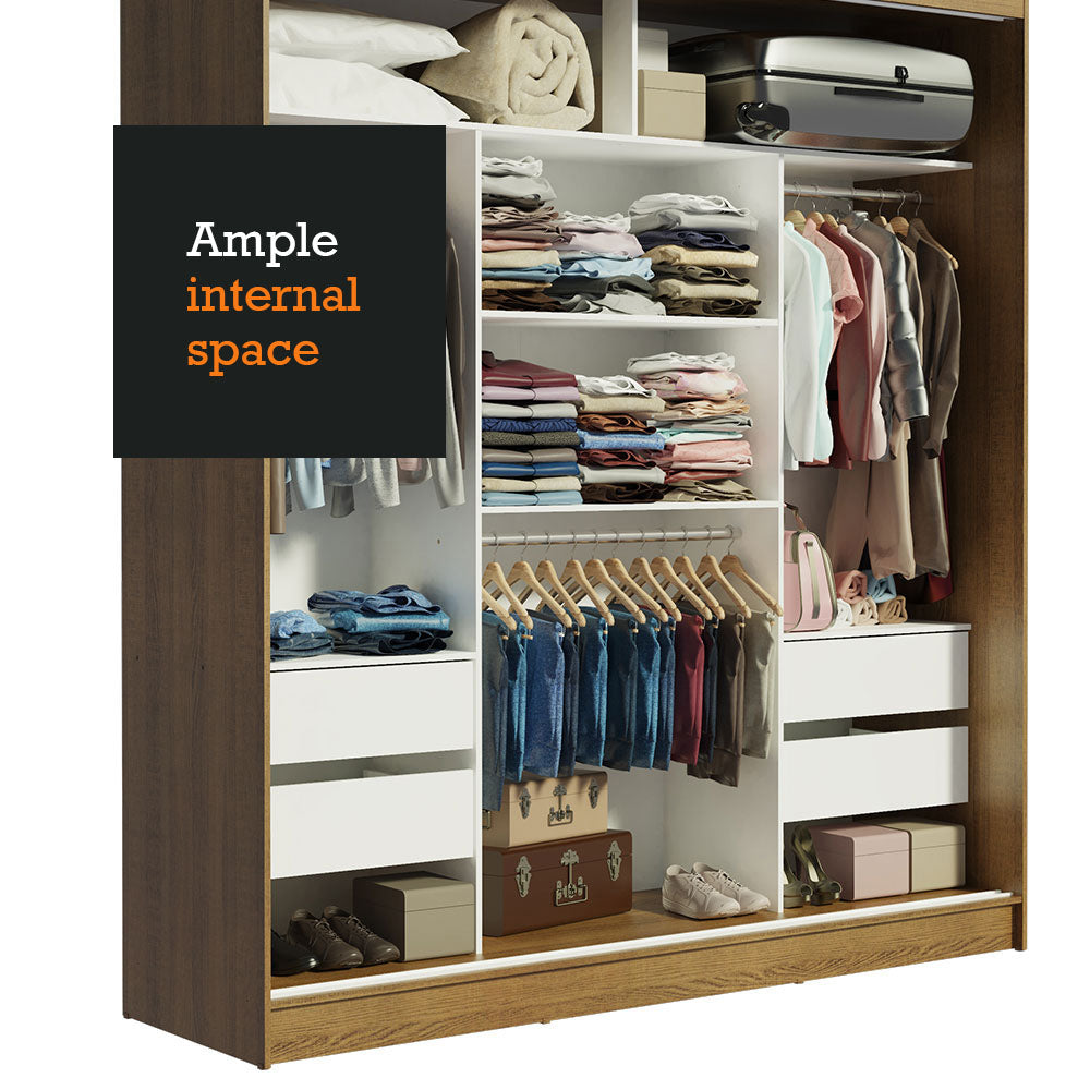 
                  
                    Load image into Gallery viewer, Madesa Reno Double Wardrobe 3 Sliding Doors with 2 Mirrors - Rustic
                  
                