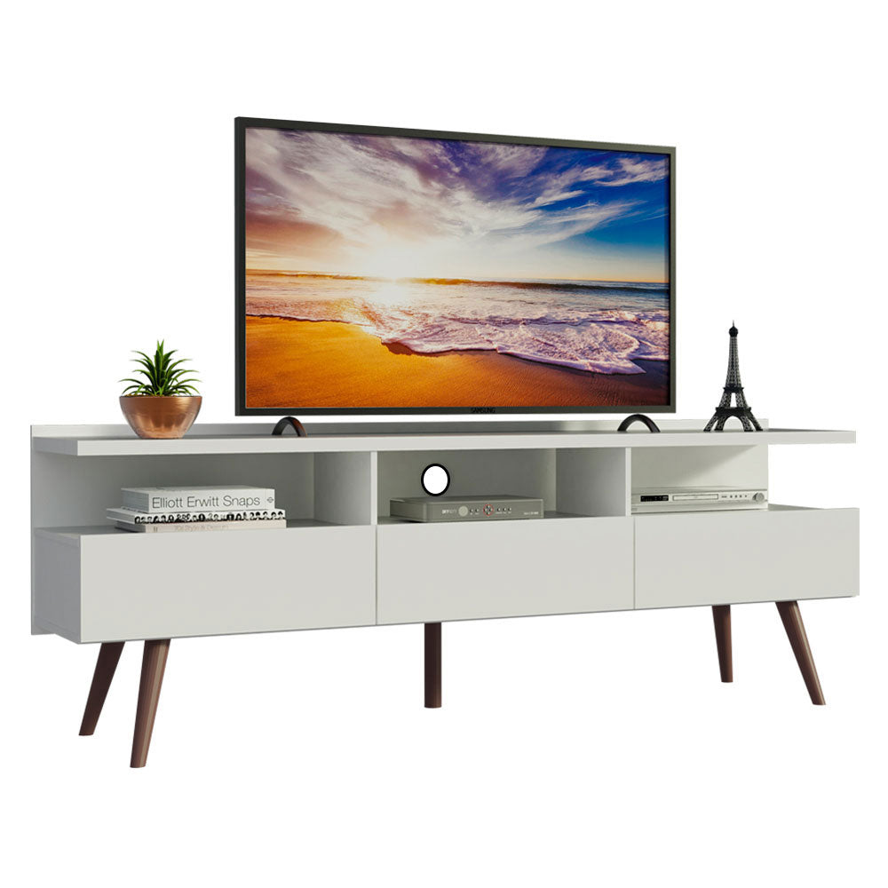 MADESA TV Stand with 3 Doors, for TVs up to 65 Inches, Wood, 160 W x 58 H x 36 D Cm - White