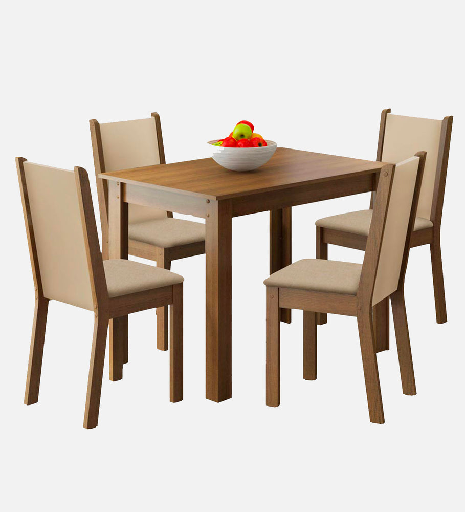 MADESA Cíntia Dining Set Wooden Top Table with 4 Chairs Rustic/Crema/Synthetic Beige