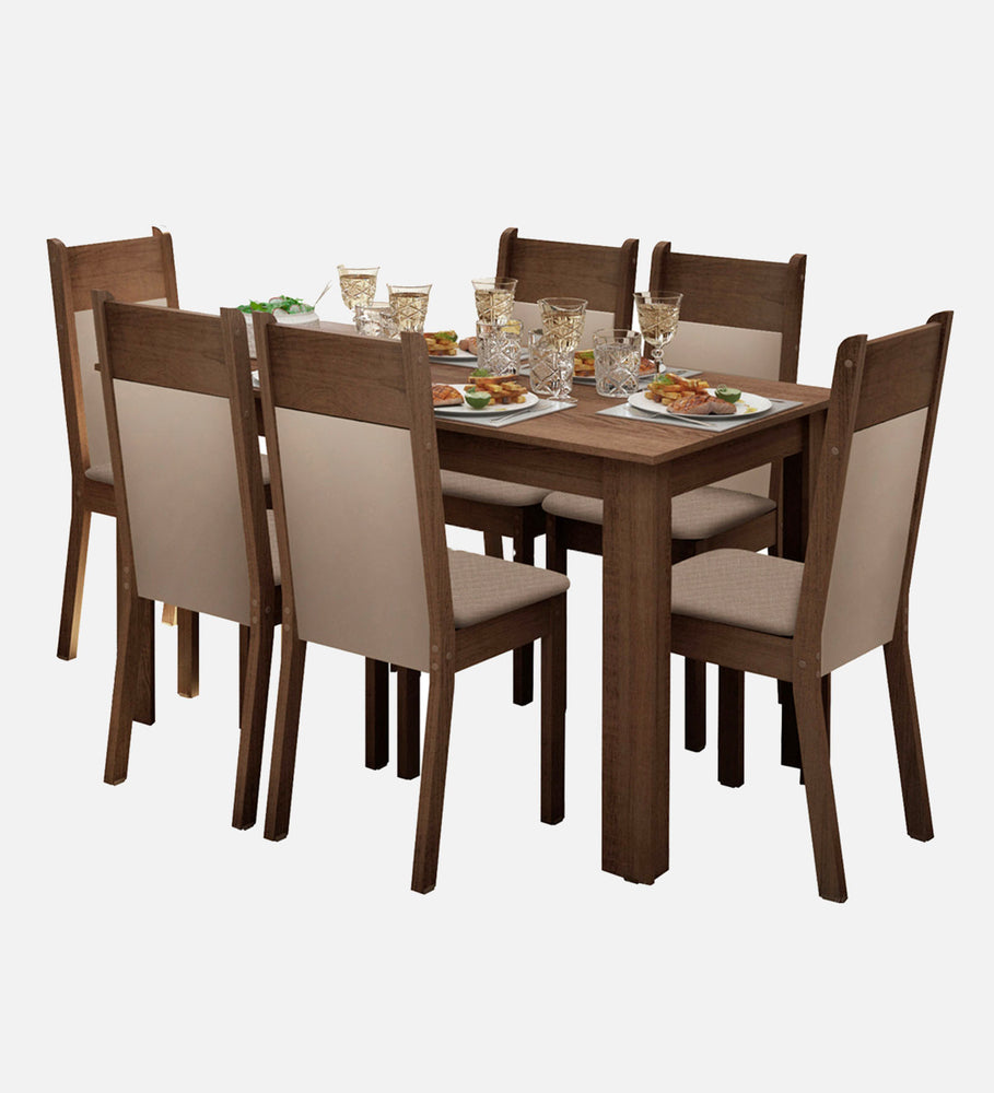 Madesa Jaíne Dining Set Wooden Top Table with 6 Chairs Rustic/Crema/Synthetic Beige