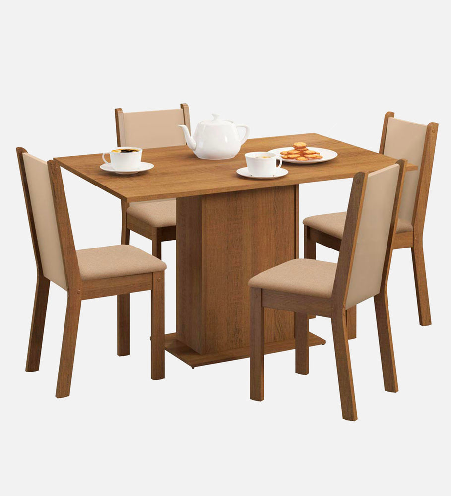Madesa Talita Dining Set Wooden Top Table with 4 Chairs - Rustic/Crema/Pearl
